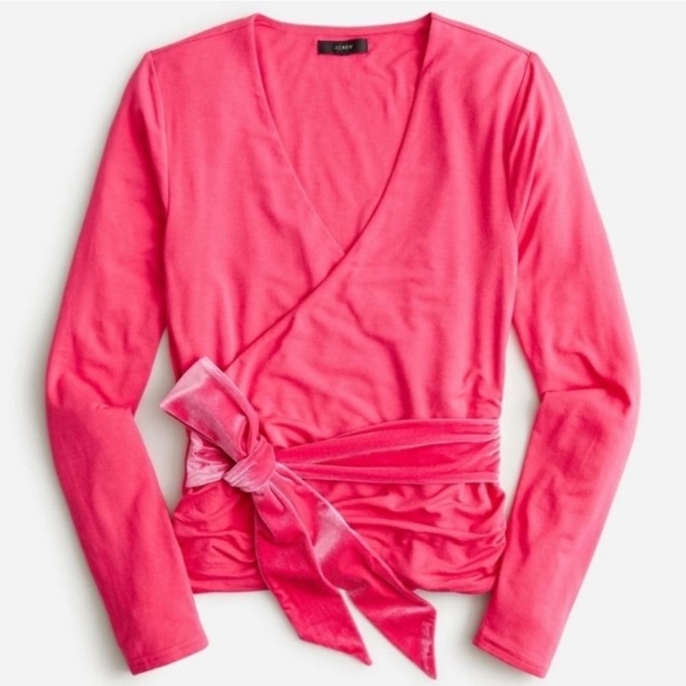 J. Crew Vibrant Pink Long Sleeve Wrap Blouse